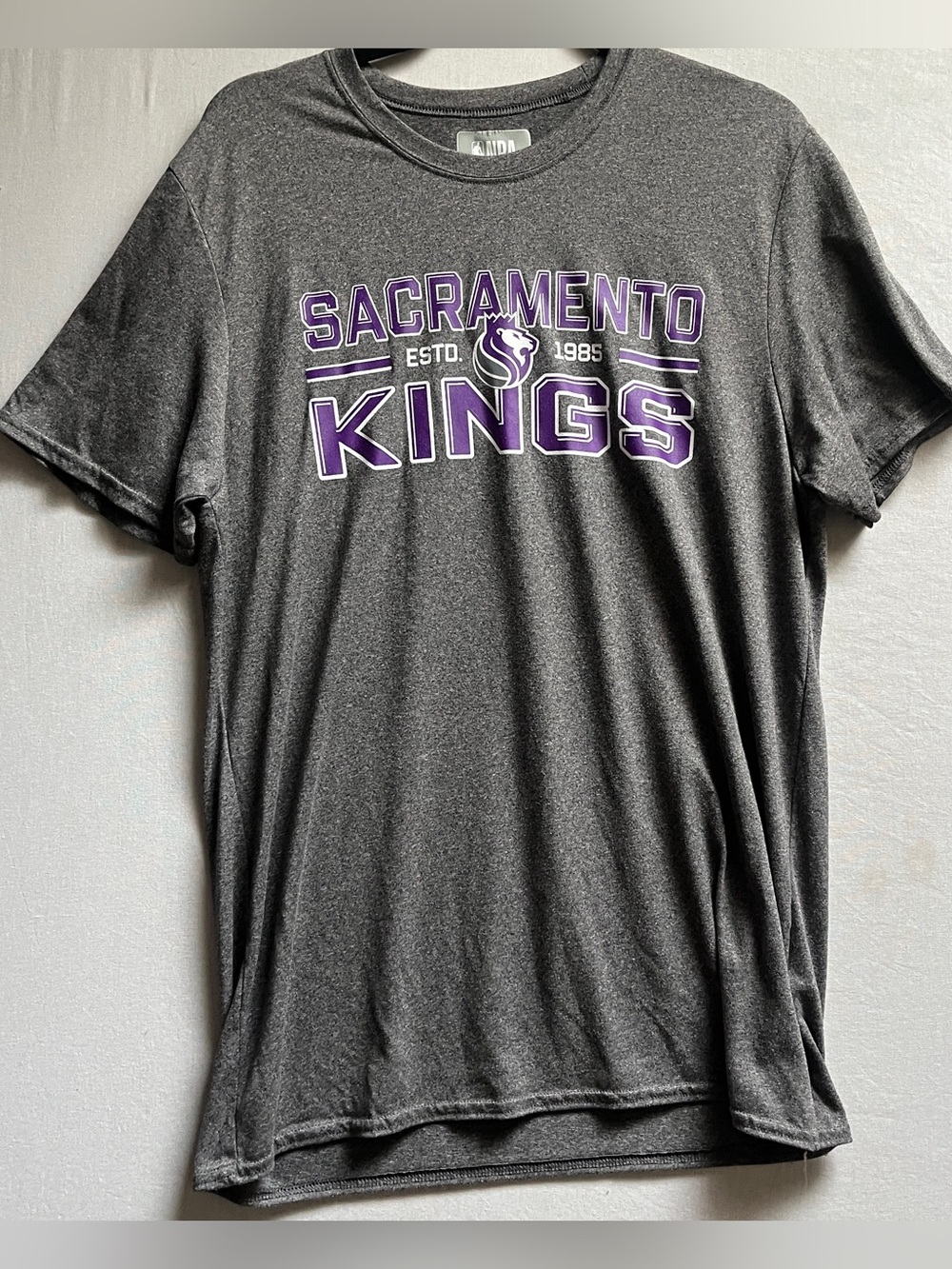 Sacramento Kings NBA Gray Graphic Tee Purple Logo T-Shirt Sz S